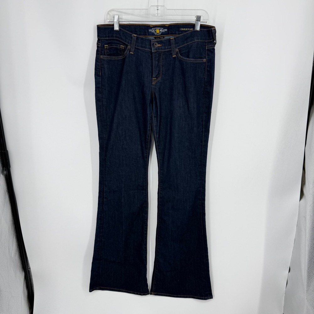 Lucky Brand Charlie Flare‎ Jeans Womens 10/30 Blue Dark Wash Denim Stretch Boho